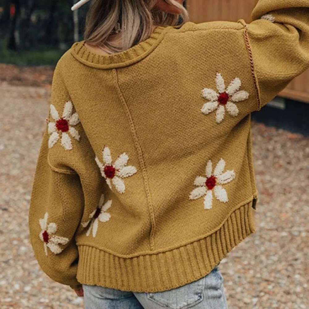 Pol Floral Yellow Embroidered Oversized Sweater - Picture 2 of 2